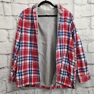 L.L. Bean Red and Blue Plaid Button Down Fleece Shirt/Jacket Size Medium